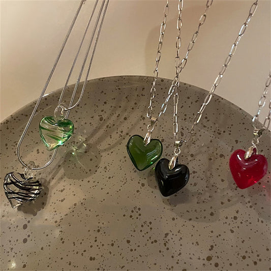 Glass Heart Pendant Necklace