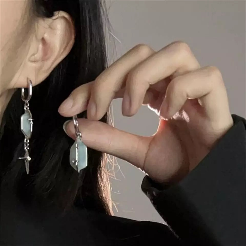 Jade Sparkle Asymmetrical Earrings