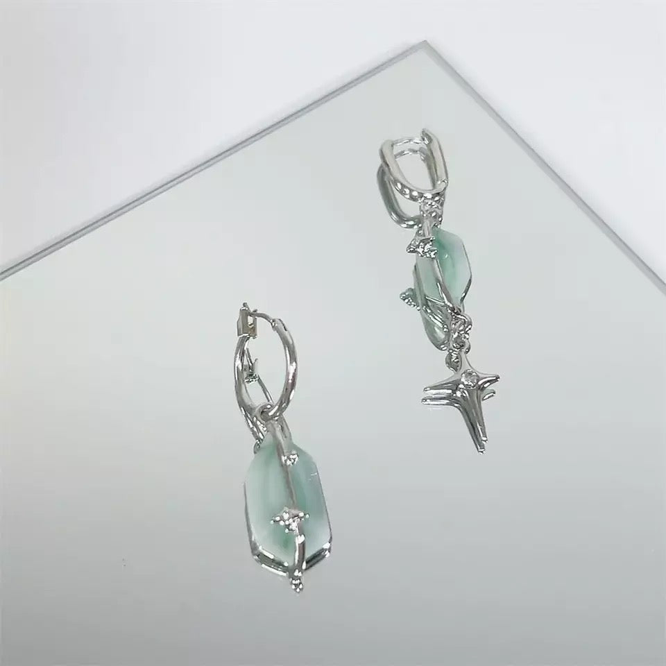 Jade Sparkle Asymmetrical Earrings