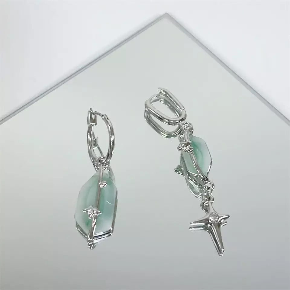 Jade Sparkle Asymmetrical Earrings