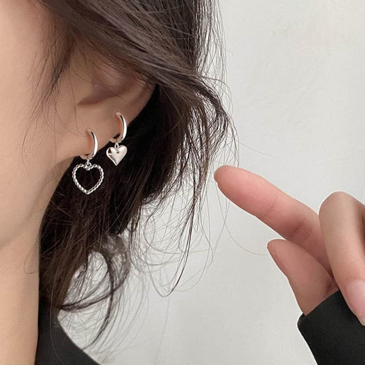 Silver Heart Huggie Earrings